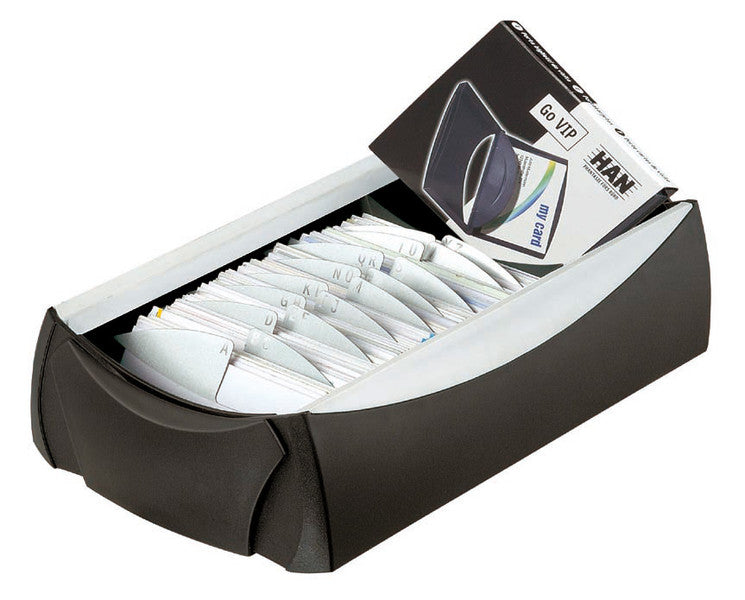 HAN Visitenkartenbox VIP – für 500 Visitenkarten, Kunststoff, Schwarz/Blau, A–Z-Register