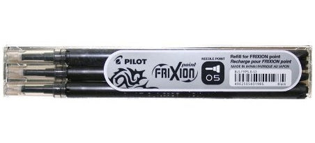 Pilot Rollerpatronen FriXion – schwarz, 0,5 mm, löschbar, geruchsarm, 3 Stk.