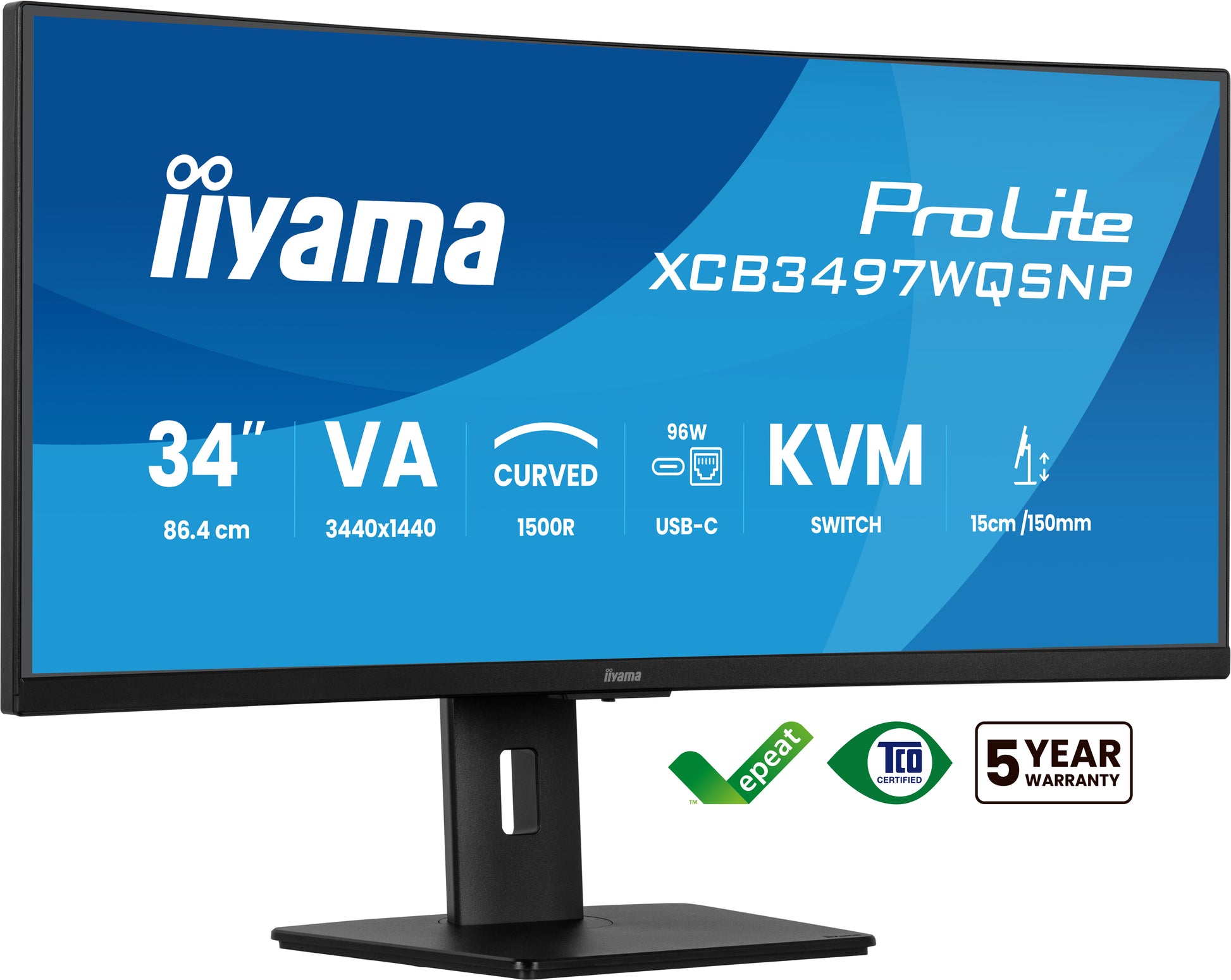 iiyama XCB3497WQSNP-B1 – Monitor, 34" 3440 × 1440 (UQHD), 120 Hz, 350 cd/m²