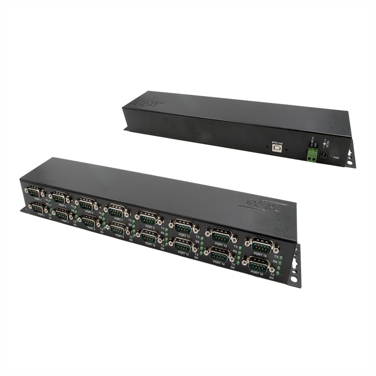 EXSYS EX-1316HMV USB-zu-Seriell Konverter – 16× RS-232, USB 2.0 Typ B, für Win/Mac/Linux – Schwarz