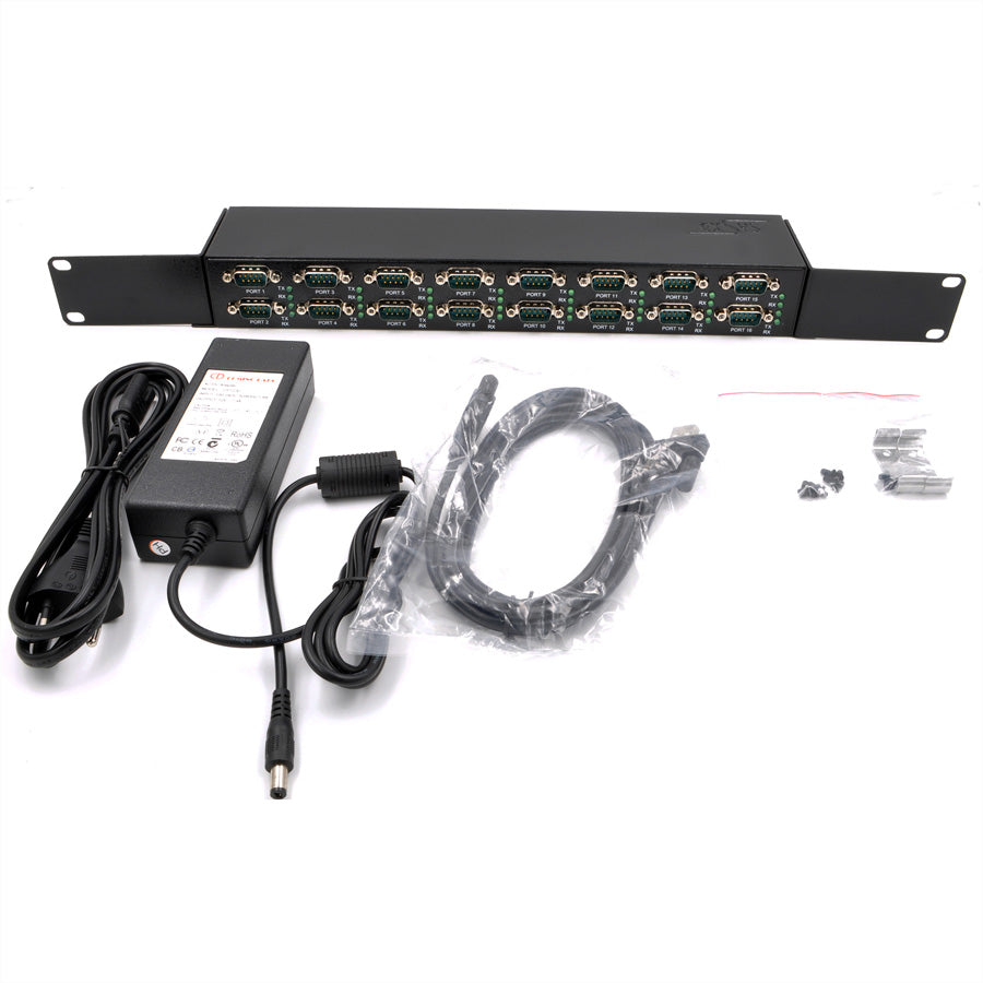 EXSYS EX-1316HMV USB-zu-Seriell Konverter – 16× RS-232, USB 2.0 Typ B, für Win/Mac/Linux – Schwarz