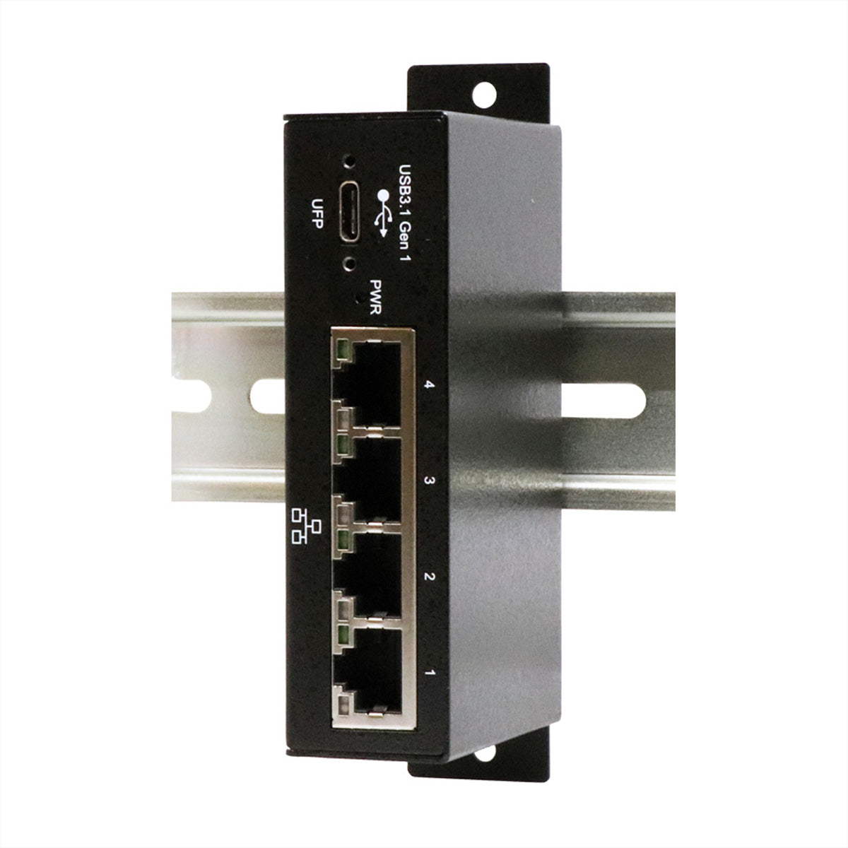 EXSYS EX-1330M USB 3.2 Gen 1 zu Gigabit-Ethernet Adapter – 4× 1G RJ-45, DIN-Schiene, Metallgehäuse