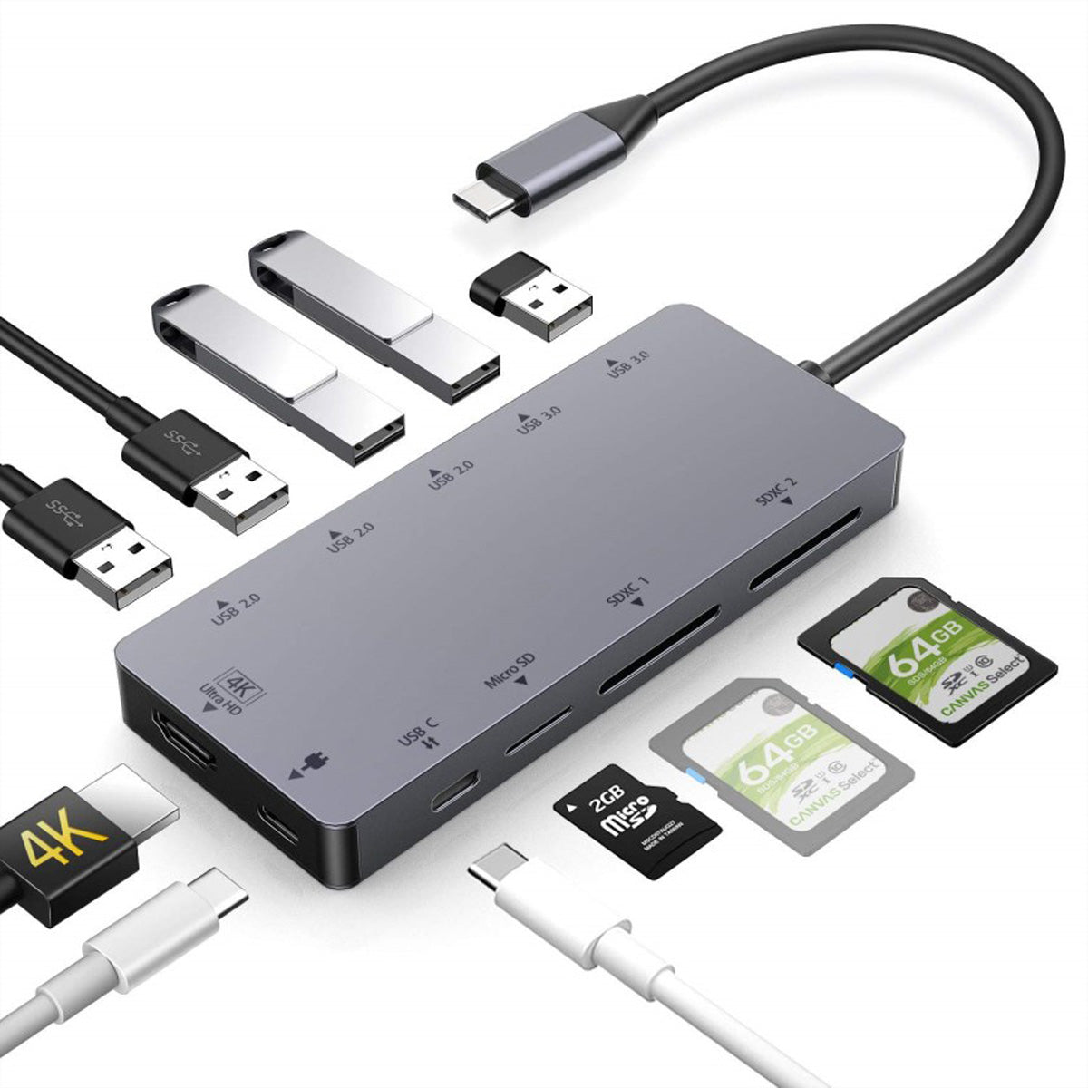 EXSYS EX-1221HM USB-Hub – USB-C, 1× HDMI, 5× USB-A, 87 W PD, SD/microSD, für Windows/Mac/Linux