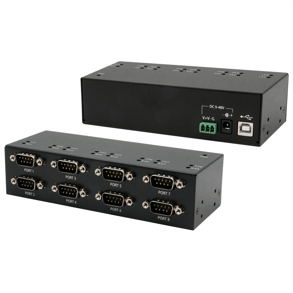 EXSYS EX-13078HM USB-B zu 8× RS-232 Adapter – Metallgehäuse, DIN-Schiene/Wandmontage