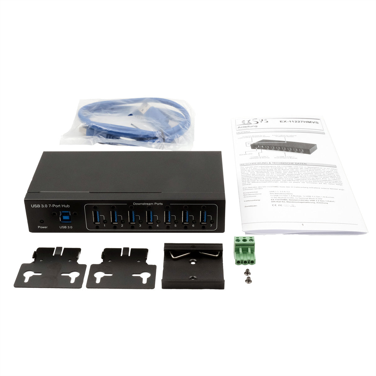EXSYS EX-11227HMVS USB-Hub – USB-B, 7× USB-A (5 Gbit/s), für Windows/Mac/Linux