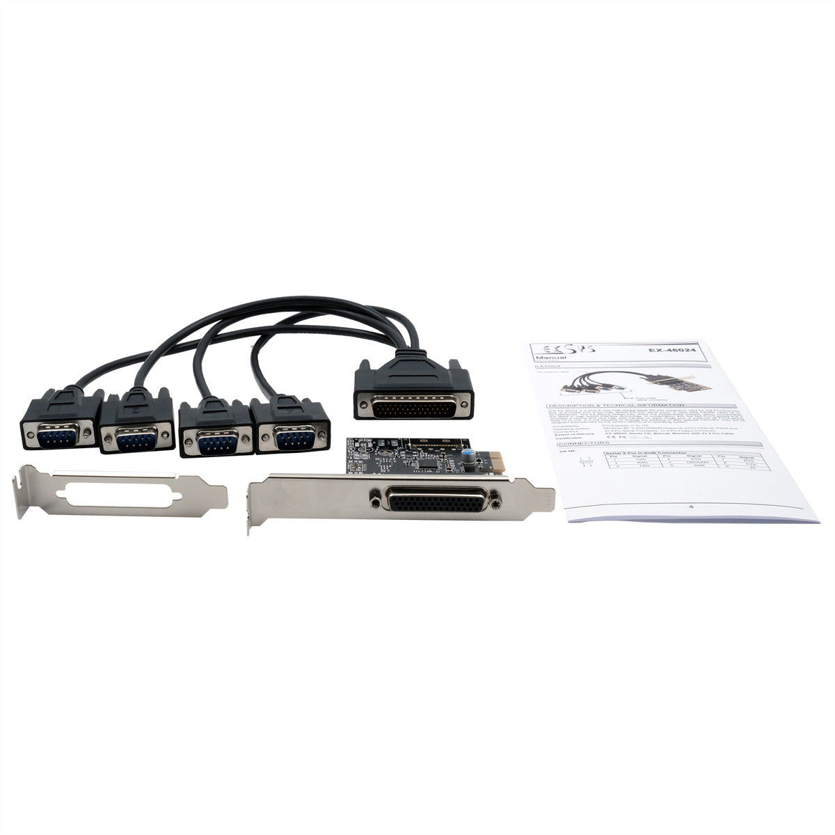 EXSYS EX-46024 – PCIe Serielle RS-232 Karte – 4×9-Pin D-SUB, PCIe 2.0
