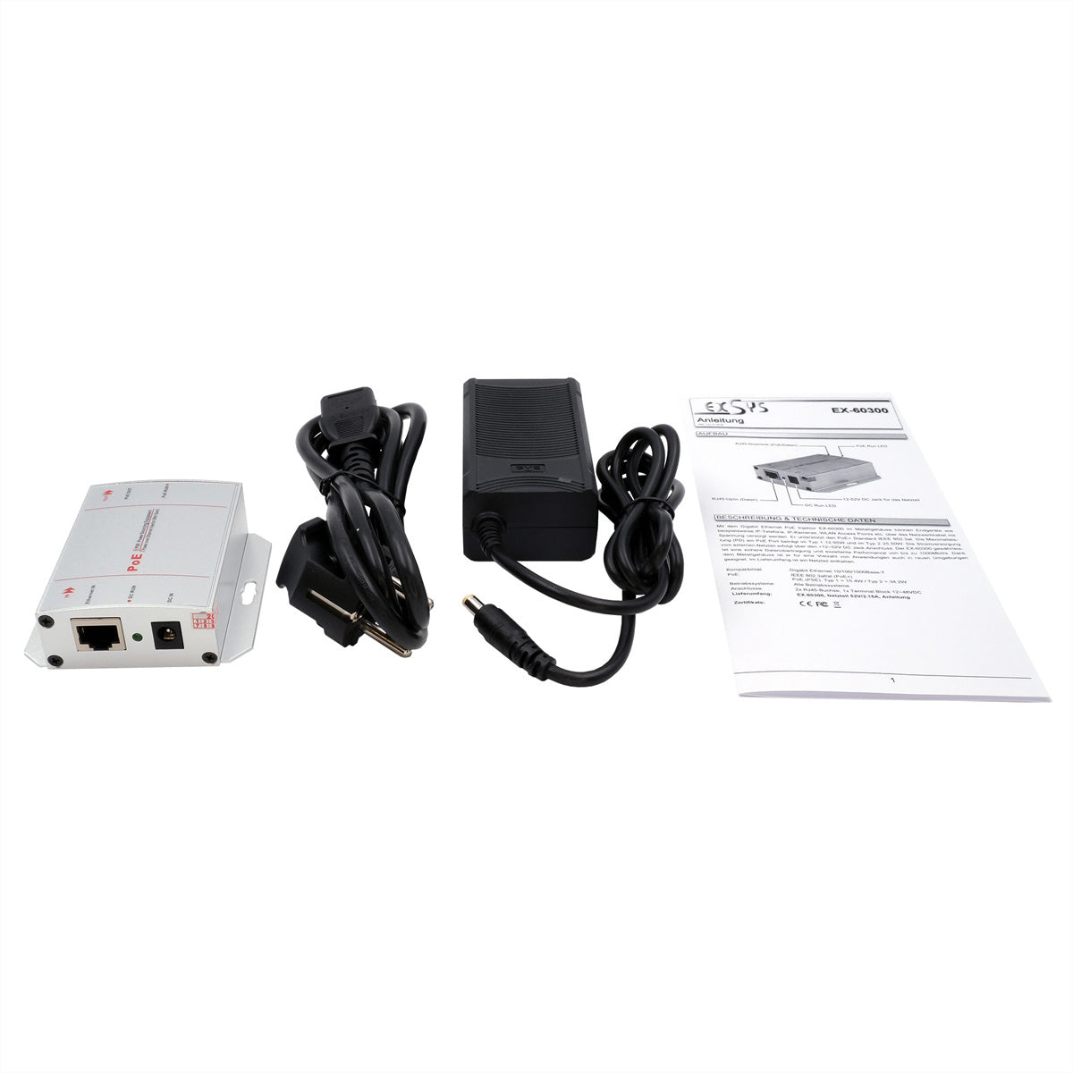 EXSYS EX-60300 PoE-Midspan – 30 W IEEE 802.3af/at, 2× RJ-45, Gigabit