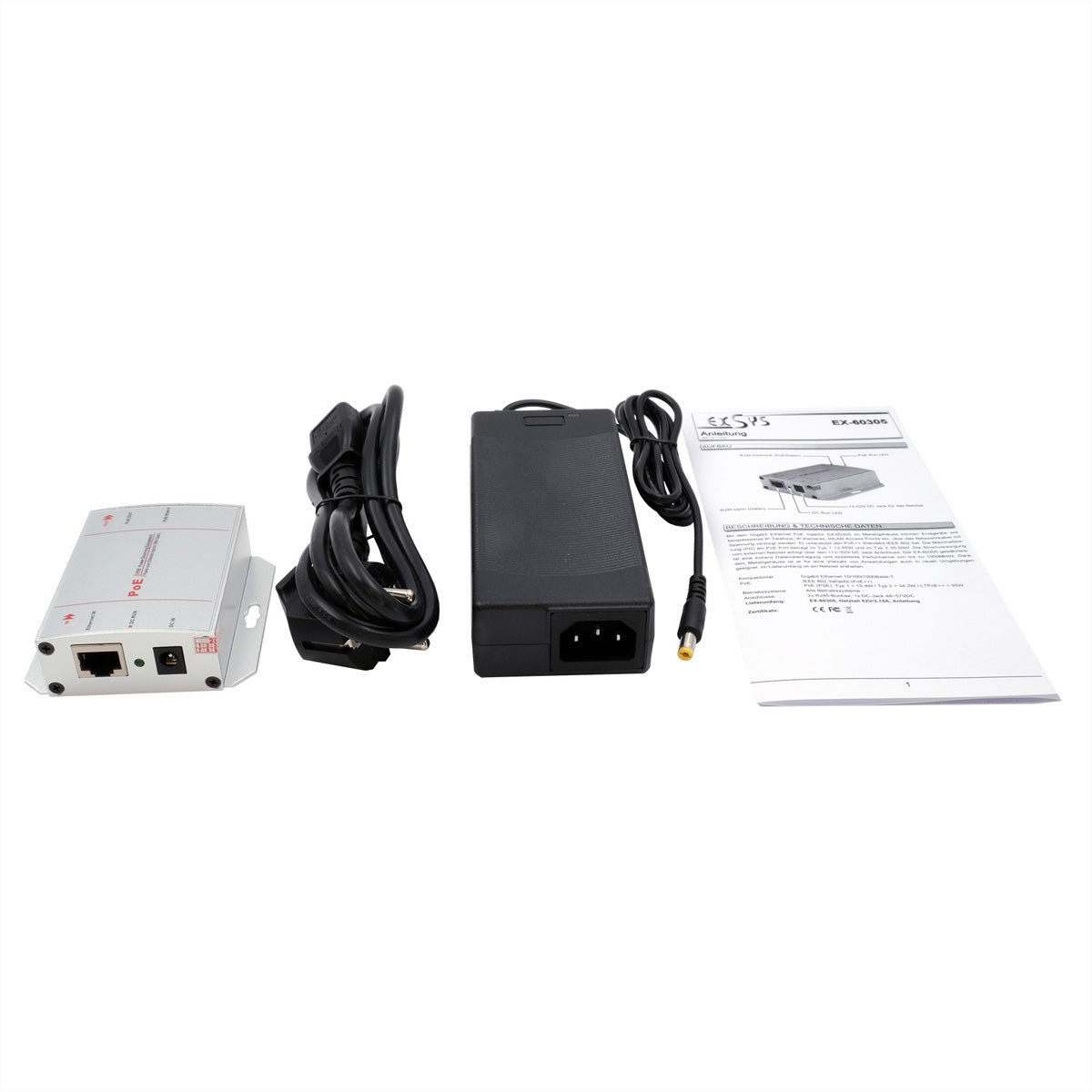 EXSYS EX-60305 PoE-Injektor – 90 W IEEE 802.3bt, 2× RJ-45 (Gigabit)