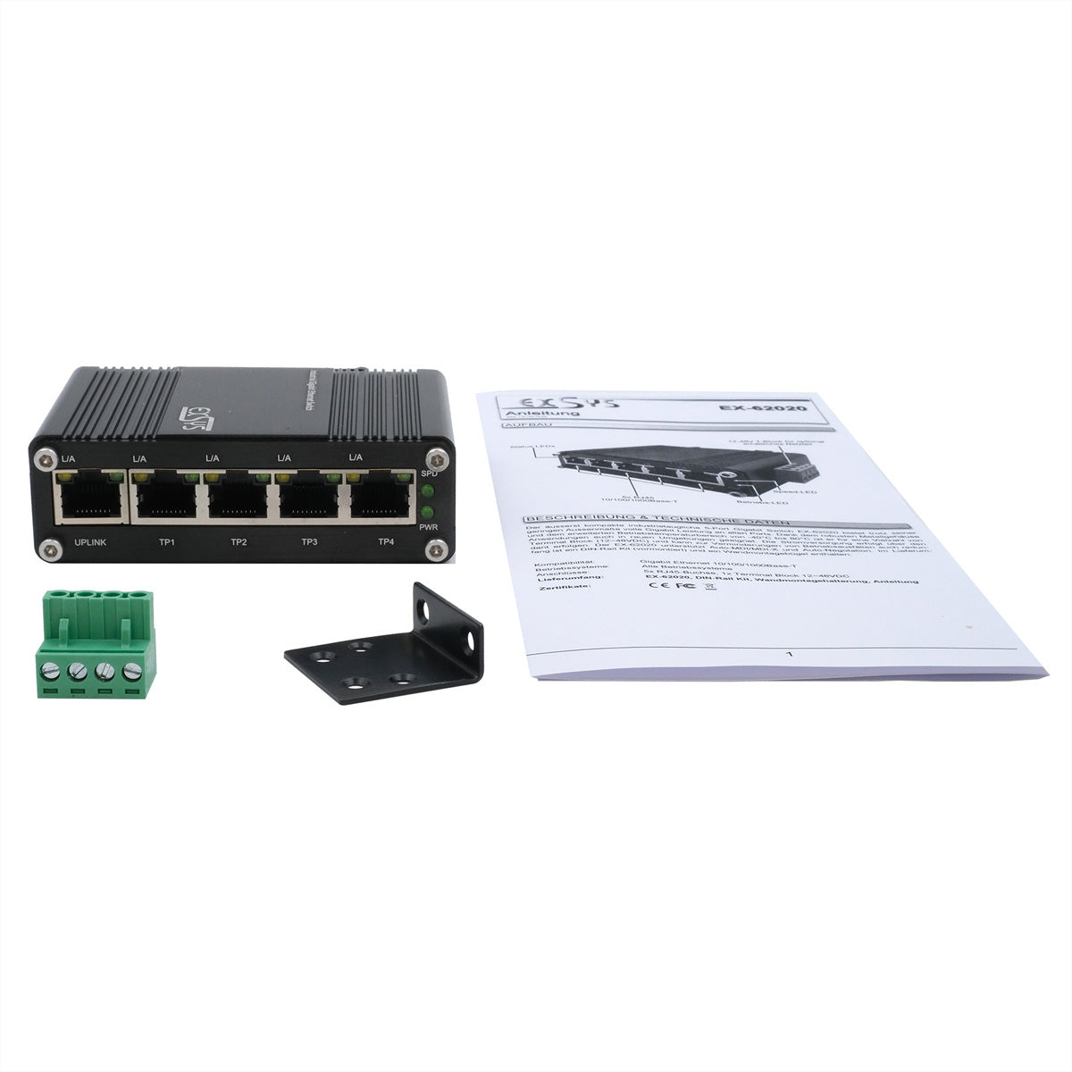EXSYS EX-62020 – Unmanaged Industrial Switch – 5× 1G, DIN-Rail