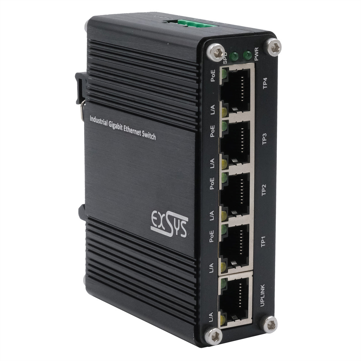 EXSYS EX-62020PoE – Unmanaged Switch – 5× 1G, 4× PoE-Ports (bis 30 W/Port), DIN-Schiene, IP40