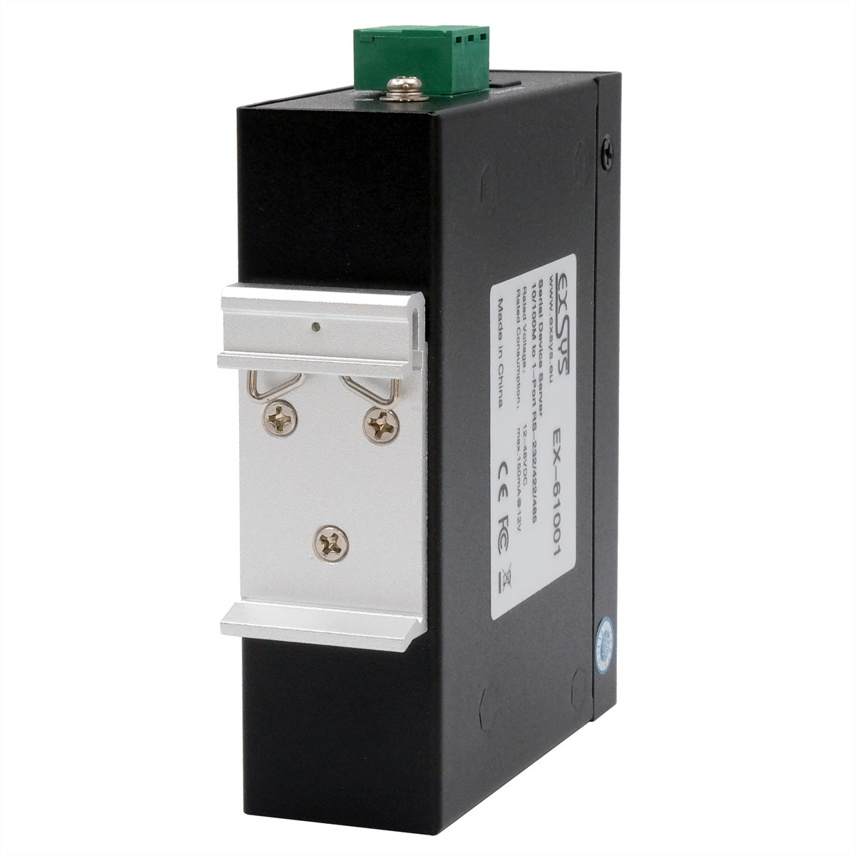 EXSYS EX-61001 RS-232 zu Ethernet Gateway – 1× RS-232/422/485, 10/100/1000 Mbit/s – Metall, DIN-Schiene