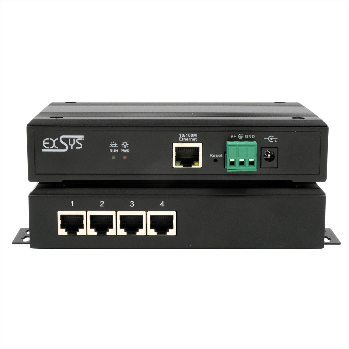EXSYS EX-61004 Seriell-zu-Ethernet-Geräteserver 4× RS-232/422/485 zu Ethernet – 4 Ports, Modbus, TCP/UDP