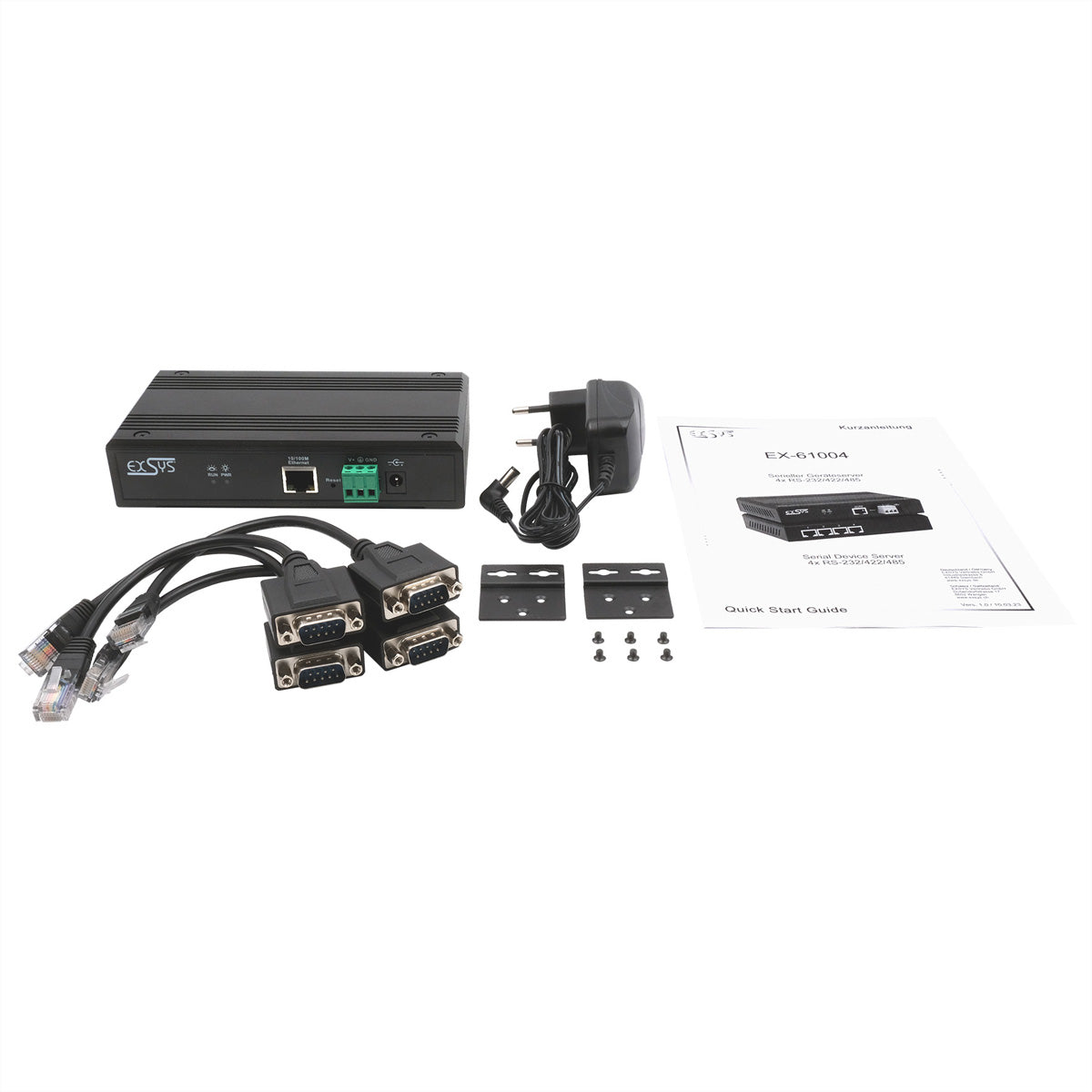 EXSYS EX-61004 Seriell-zu-Ethernet-Geräteserver 4× RS-232/422/485 zu Ethernet – 4 Ports, Modbus, TCP/UDP