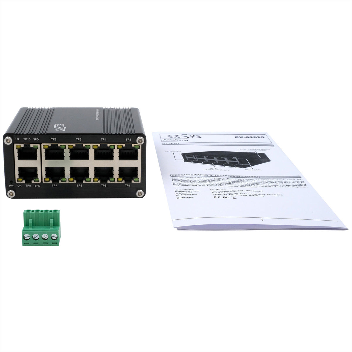 EXSYS EX-62025PoE – Unmanaged Switch – 10× 1G (8× PoE), PoE+, DIN-Rail