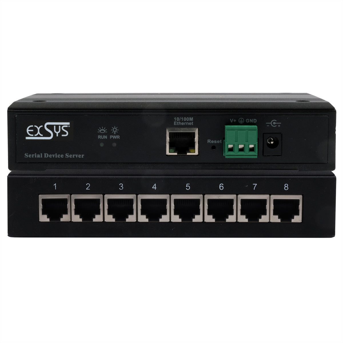 EXSYS EX-61008 Serieller Device-Server RS-232/422/485 zu Ethernet – 8× serielle Ports, RJ-45, Metallgehäuse
