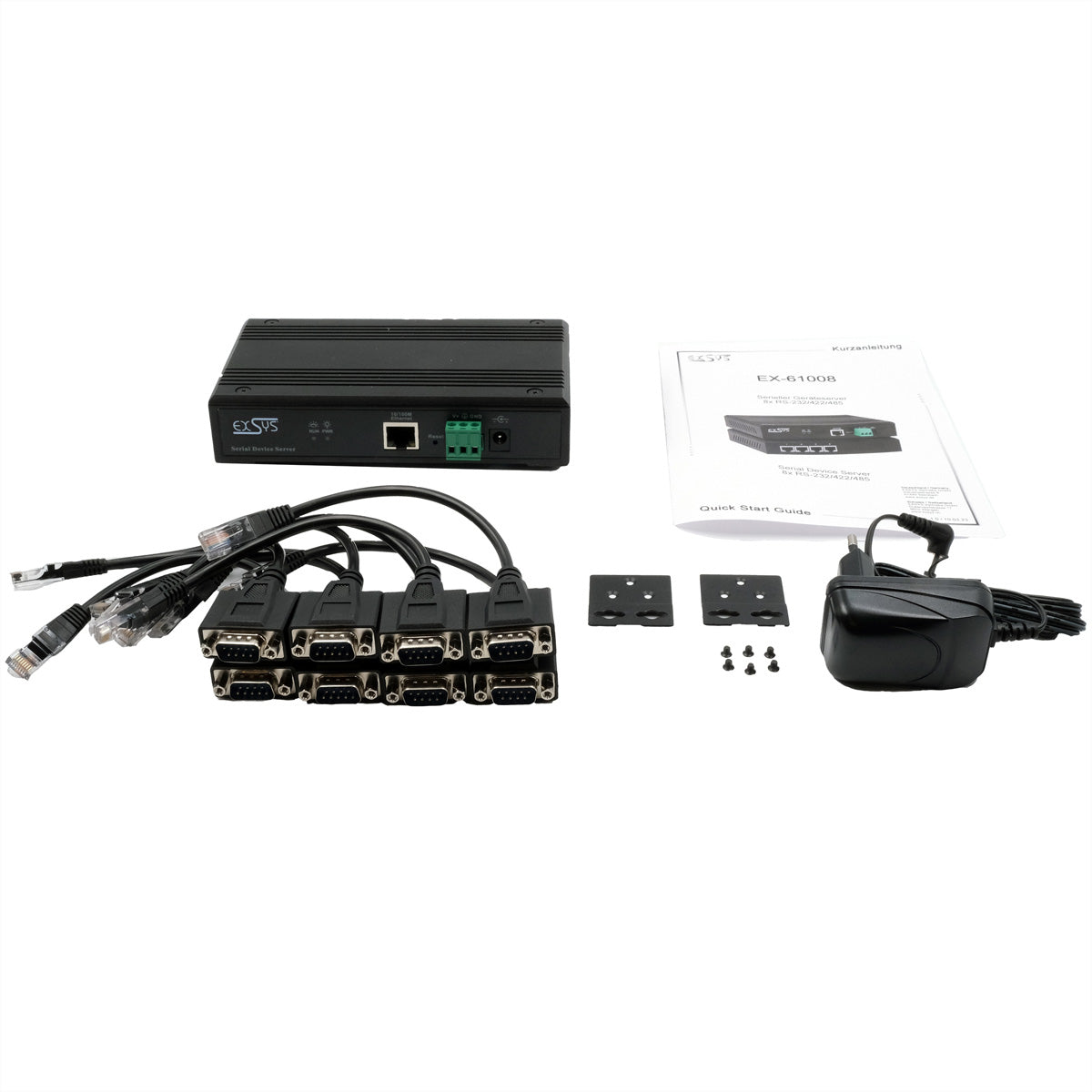 EXSYS EX-61008 Serieller Device-Server RS-232/422/485 zu Ethernet – 8× serielle Ports, RJ-45, Metallgehäuse