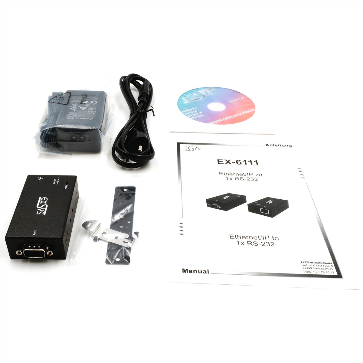 EXSYS EX-6111-2PoE Serieller Geräteserver – Ethernet zu RS-232, PoE/PoE+ (IEEE 802.3af/at), 1× DE-9