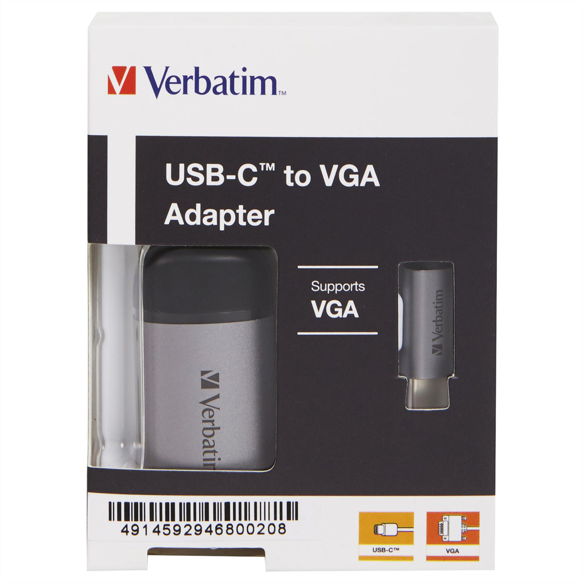Verbatim USB-C zu VGA Adapter – 1920 × 1080, 10 cm – für Windows, Mac und Linux