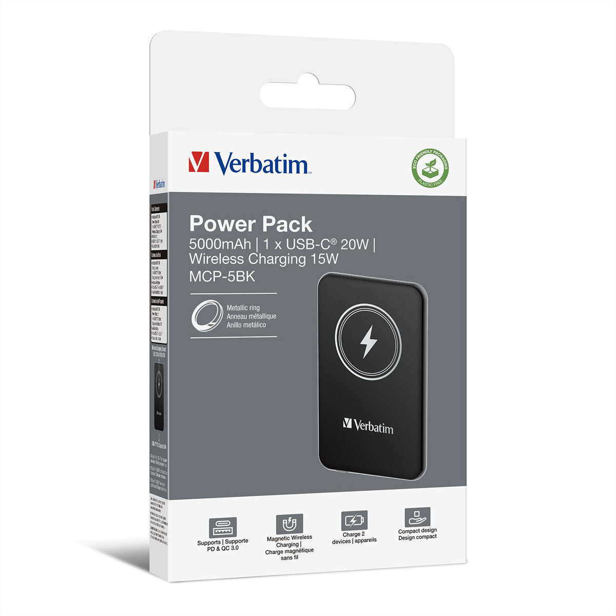 Verbatim Charge 'n' Go MagSafe Powerbank 5'000 mAh – 20 W PD, Wireless 15 W, 1× USB-C, schwarz
