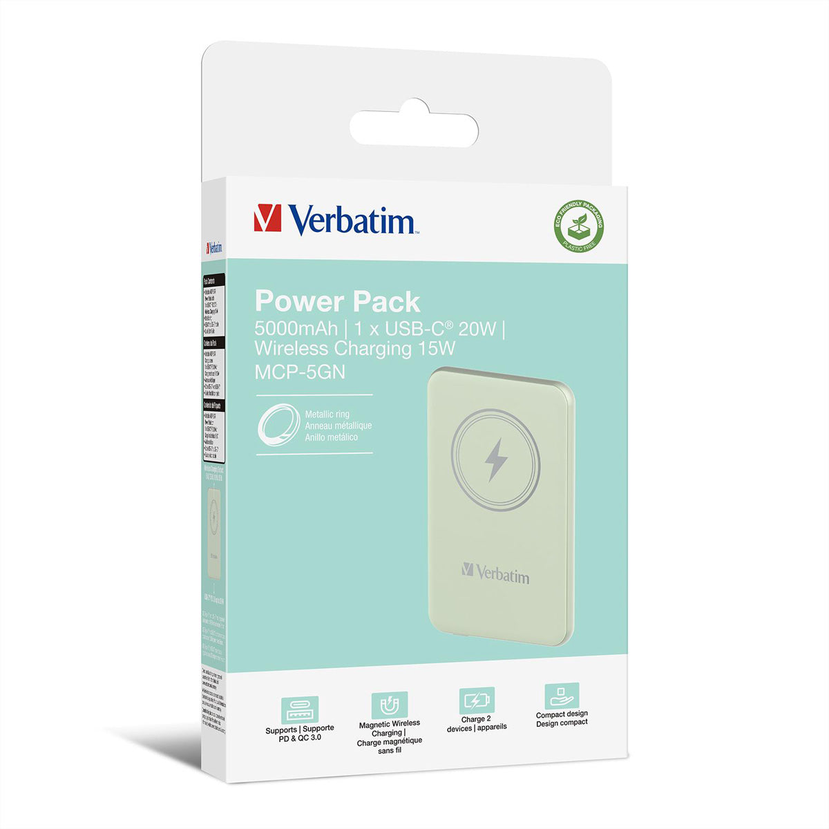 Verbatim Charge & Go MagSafe Powerbank 5'000 mAh – 20 W PD, MagSafe 15 W, 1× USB-C, grün