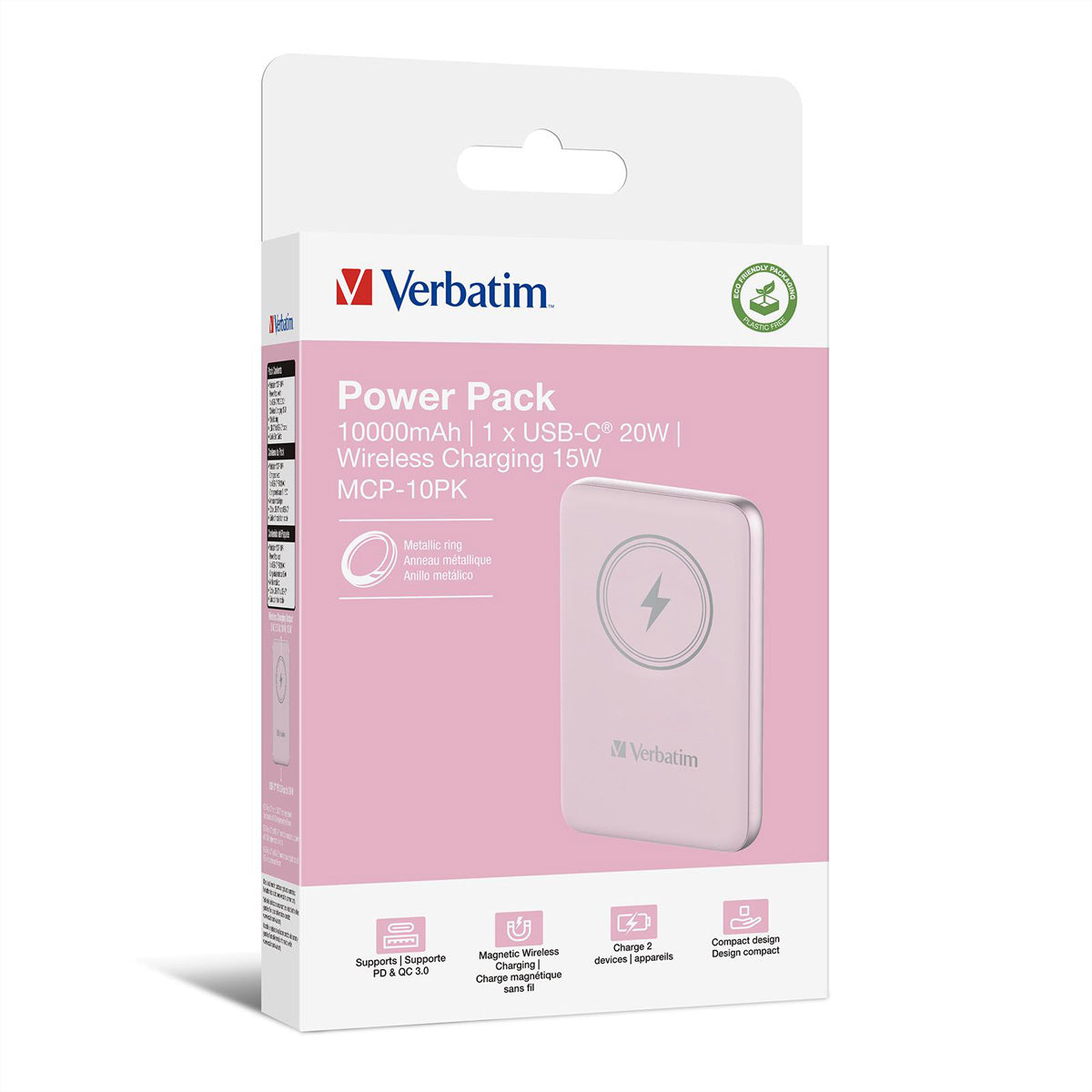 Verbatim Charge 'n' Go MagSafe Powerbank 10'000 mAh – 20 W PD, MagSafe 15 W, 1× USB-C, pink
