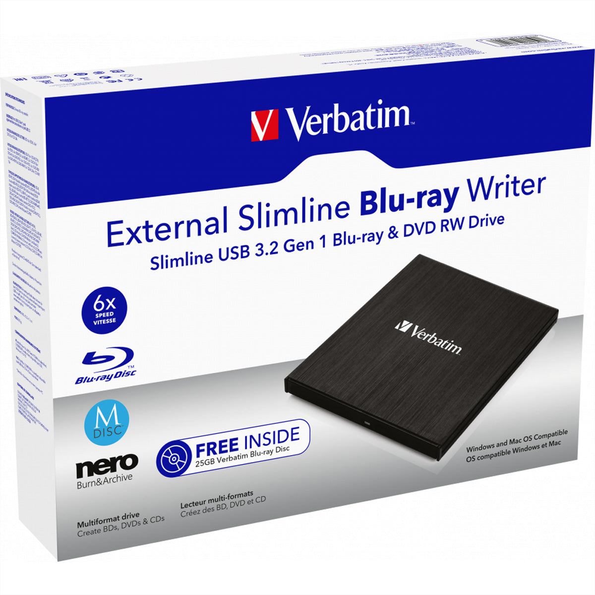 Verbatim Slimline Blu-ray-Writer (extern, Slot-In) – für Desktop/Laptop, USB 3.2 Gen 1