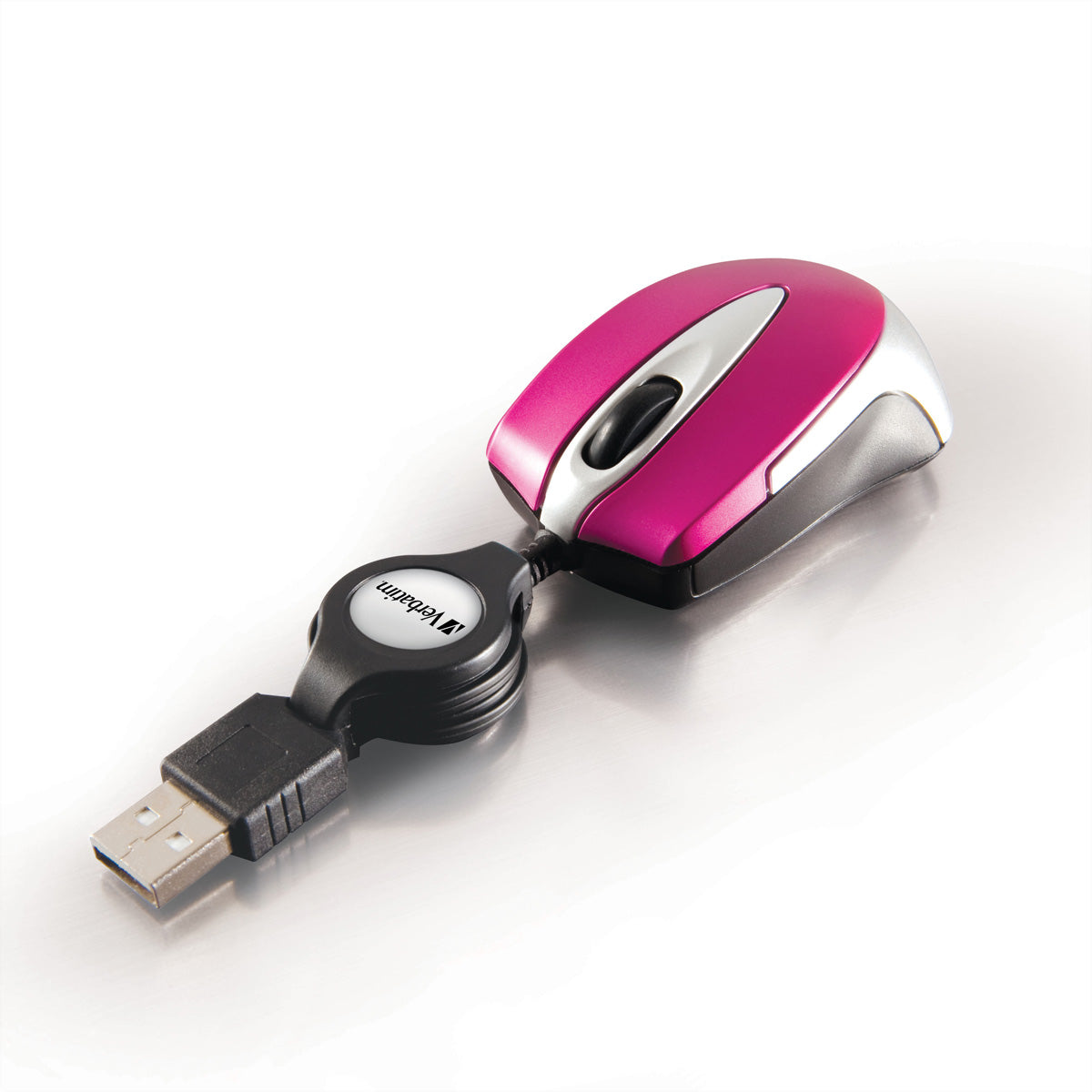 Verbatim Go Mini – Maus – Kabelgebunden (USB‑A), 1000 DPI, beidhändig, Pink