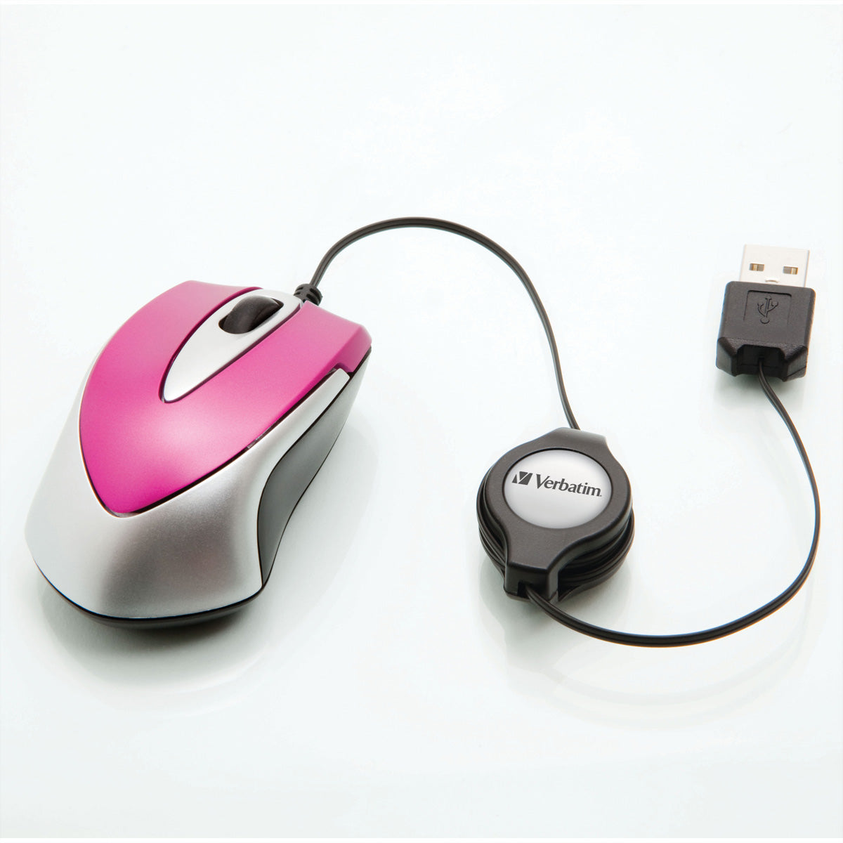 Verbatim Go Mini – Maus – Kabelgebunden (USB‑A), 1000 DPI, beidhändig, Pink