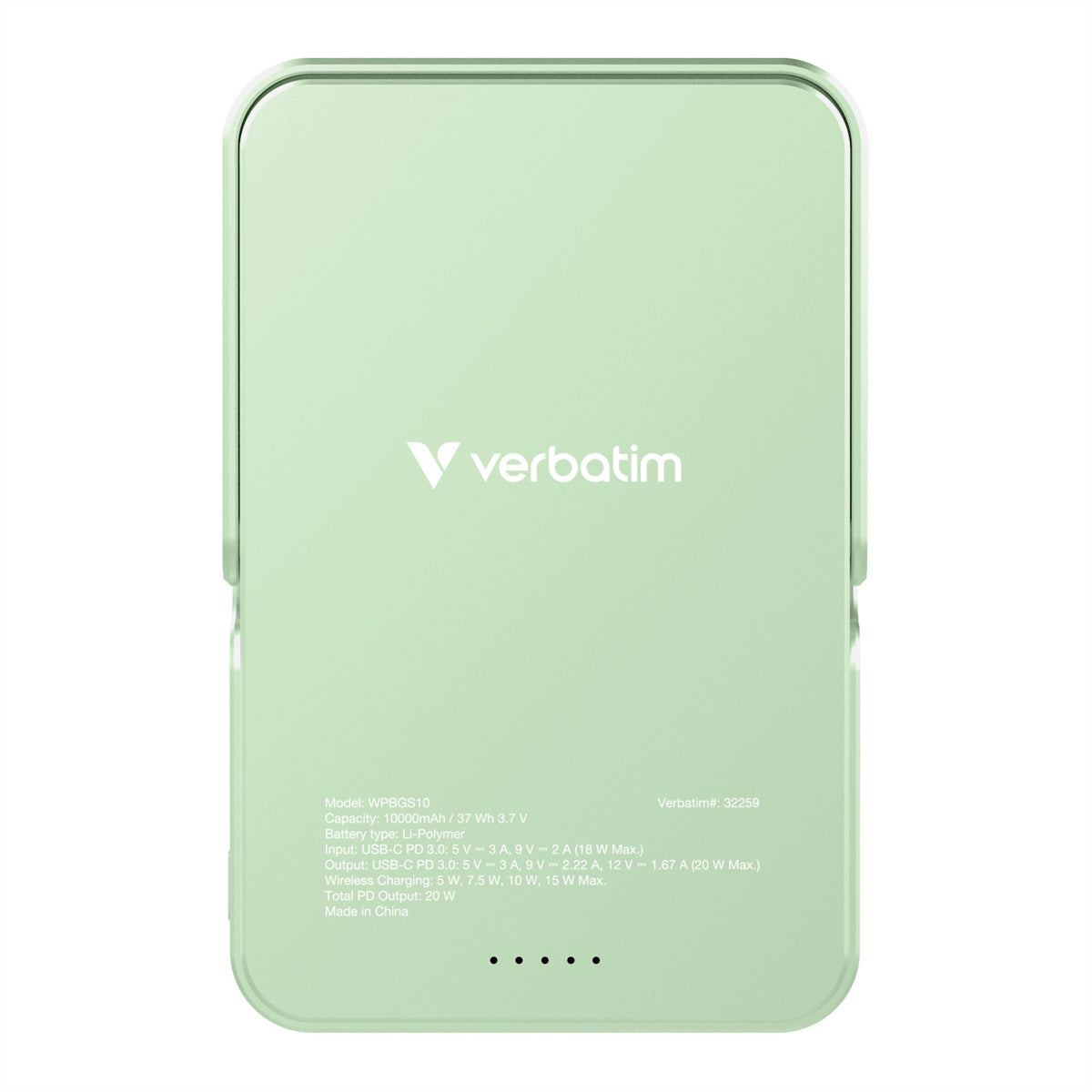 Verbatim MagSafe Powerbank 10'000 mAh – 20 W PD, 15 W MagSafe, 1× USB-C, grün