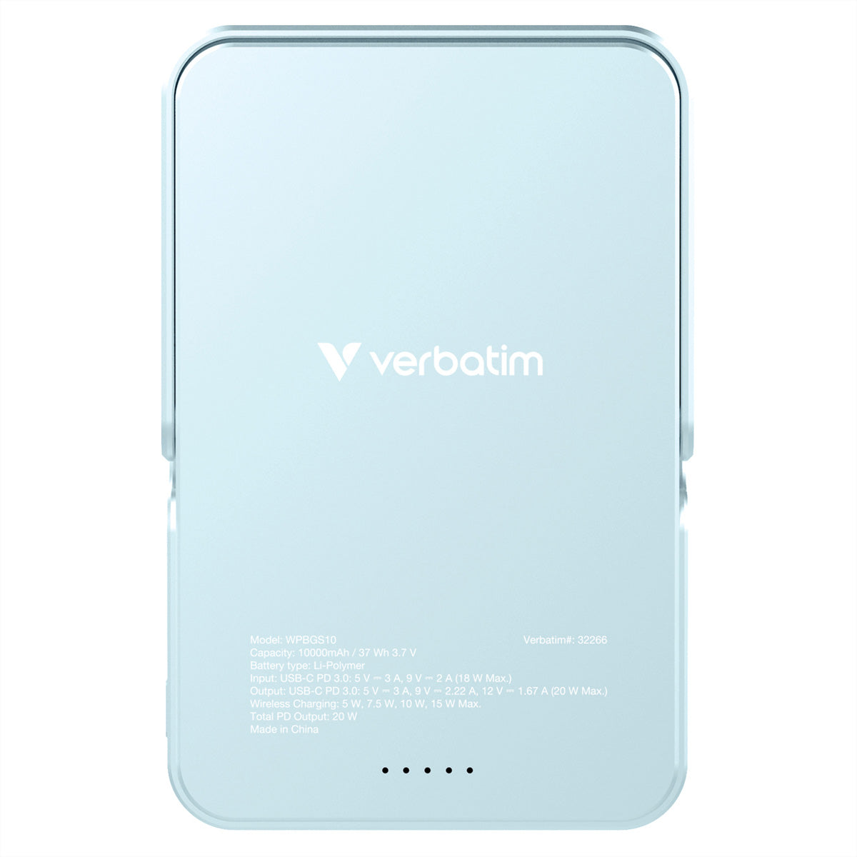 Verbatim MagSafe Powerbank 10'000 mAh – 20 W PD, 15 W MagSafe, 1× USB-C, blau