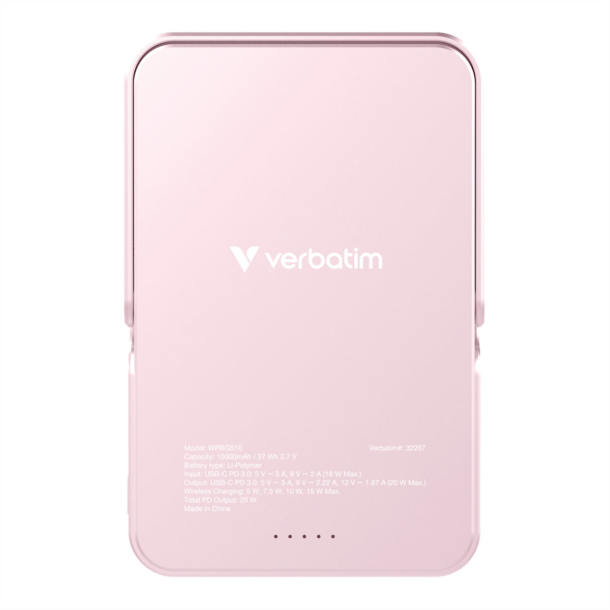 Verbatim MagSafe Powerbank 10'000 mAh – 20 W PD, Wireless 15 W, 1× USB-C, pink