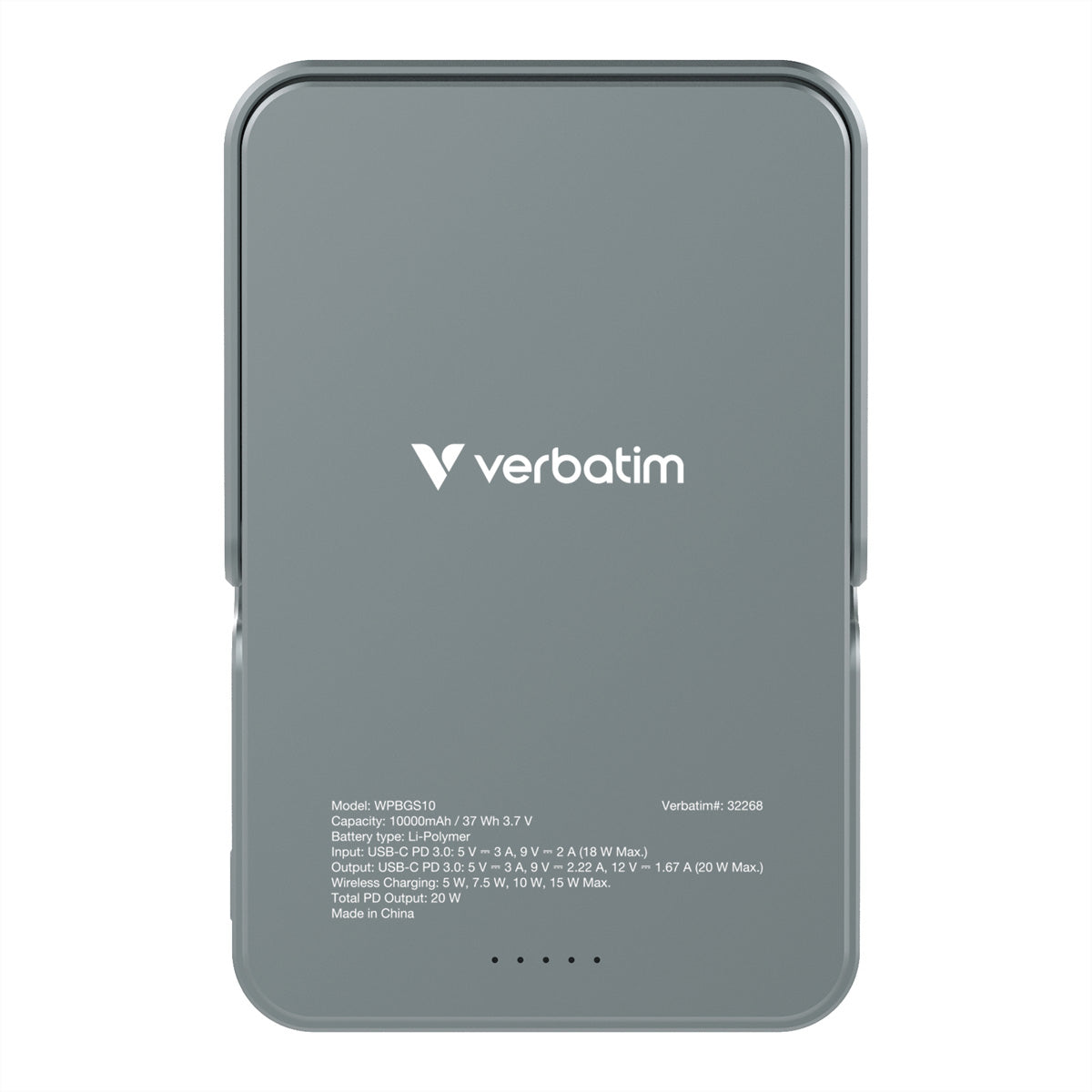 Verbatim MagSafe Powerbank 10'000 mAh – 20 W PD, Wireless 15 W, 1× USB-C, Grau