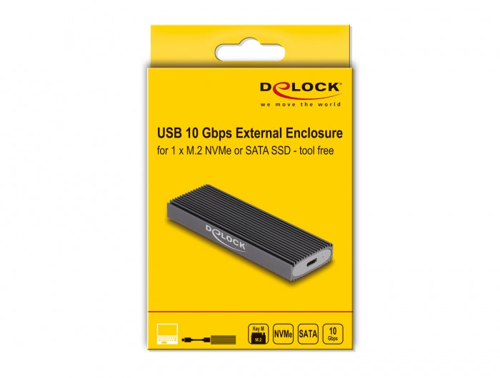 DeLOCK 1-Bay Gehäuse – M.2 NVMe/PCIe, SATA SSD, USB-C 10 Gbit/s