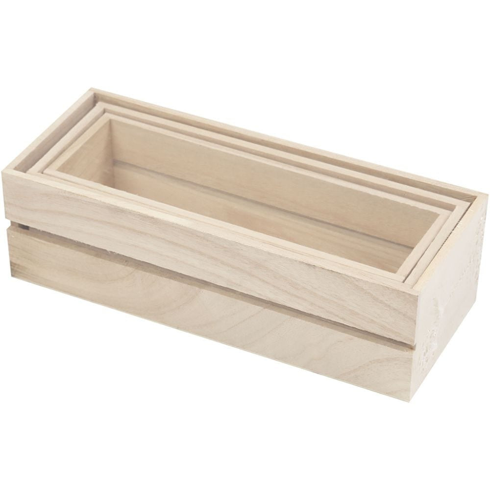 Creativ Company Aufbewahrungsbox – Holz – Braun – ohne Deckel – 85 × 70 × 235 mm – 3-teiliges Set