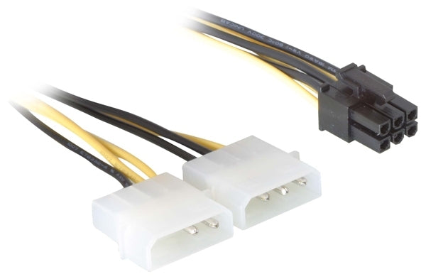 DeLOCK Y-Adapter Stromkabel – 2× Molex 4-polig (BIG) – PCIe 6-polig, 0,15 m