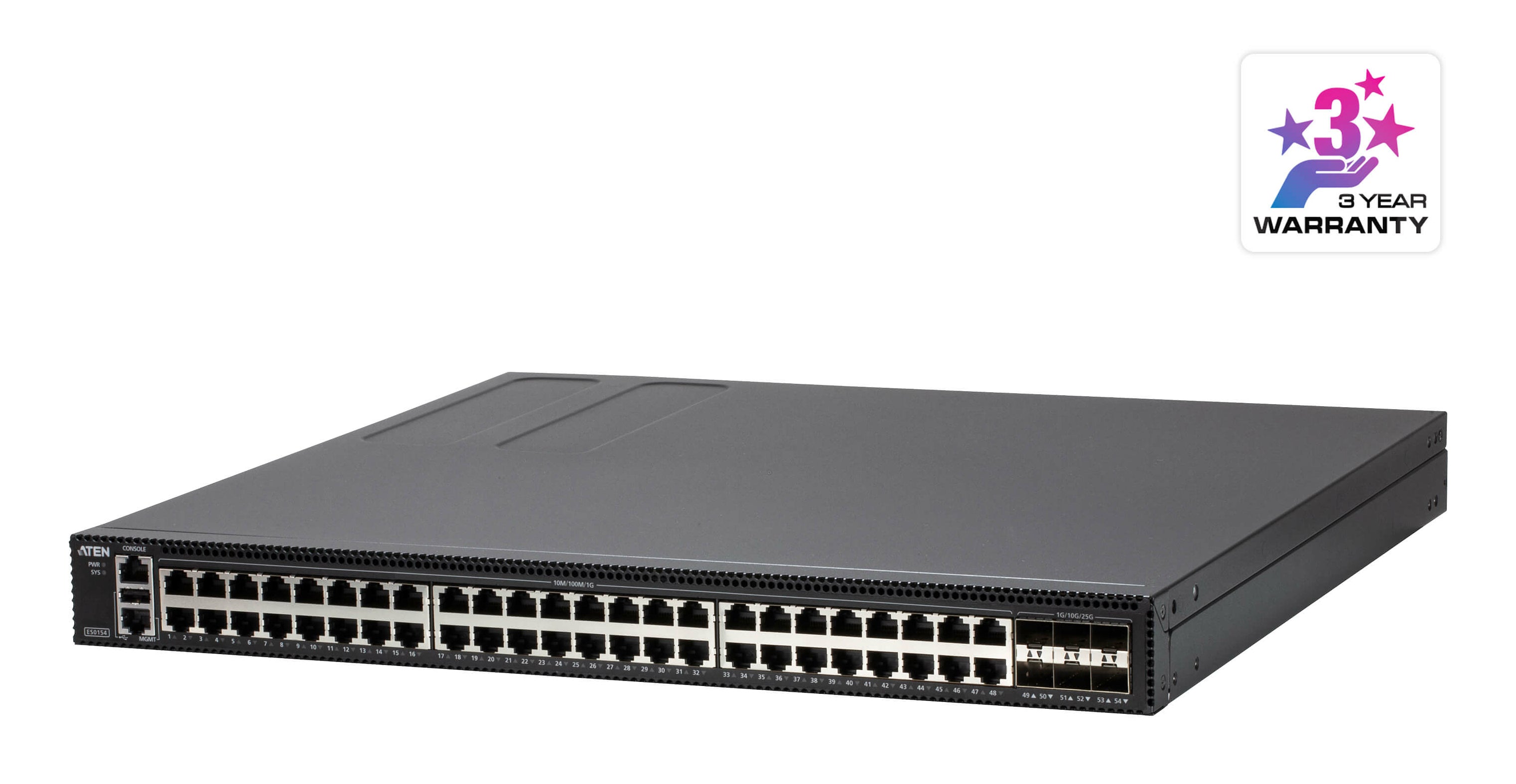ATEN ES0154 – Managed L2+ Switch – 48× 1G, 6× SFP28, PoE++, 19", 1U