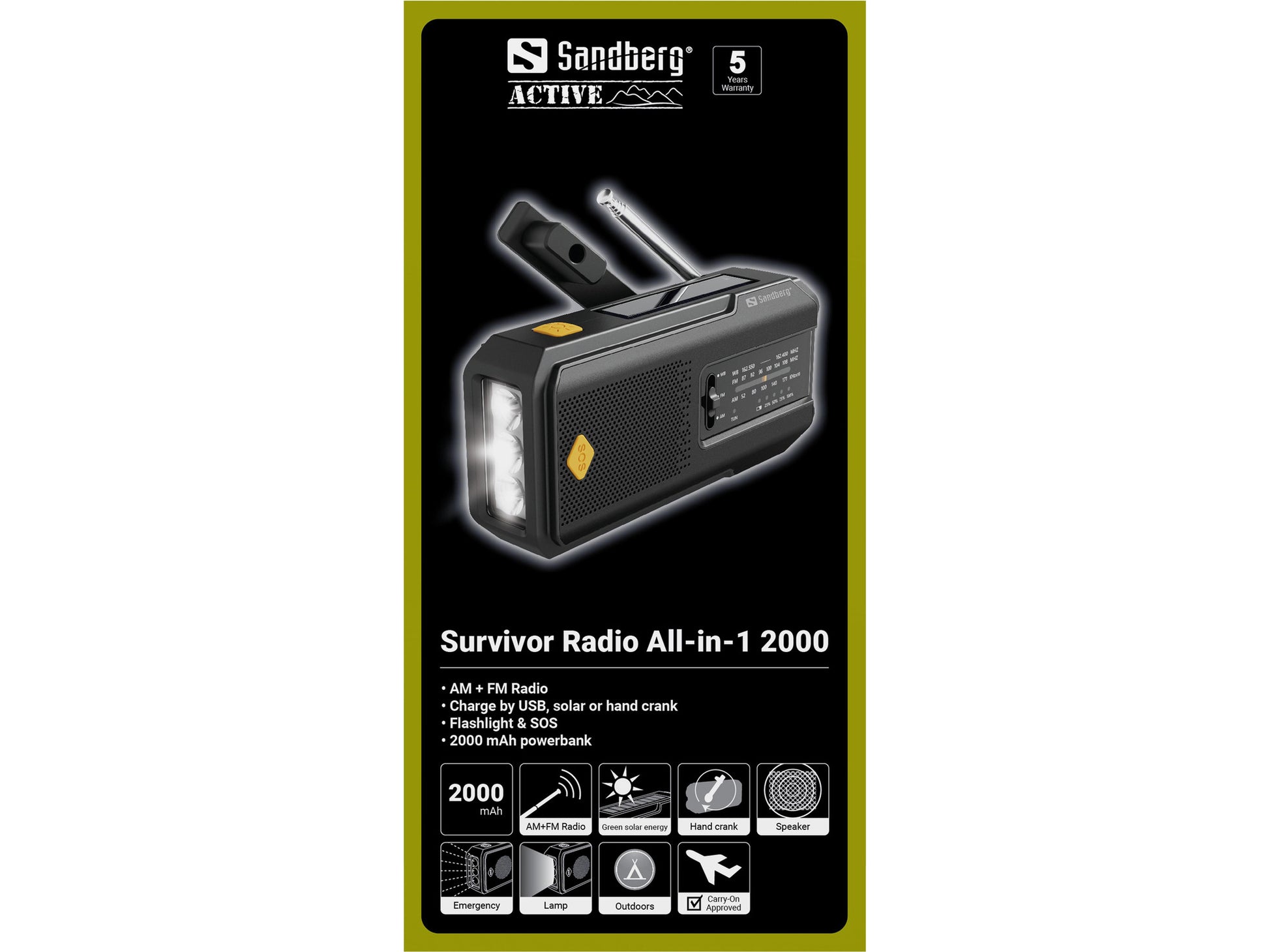 Sandberg Survivor Radio All-in-1 2000 – 3 W RMS, AM, FM