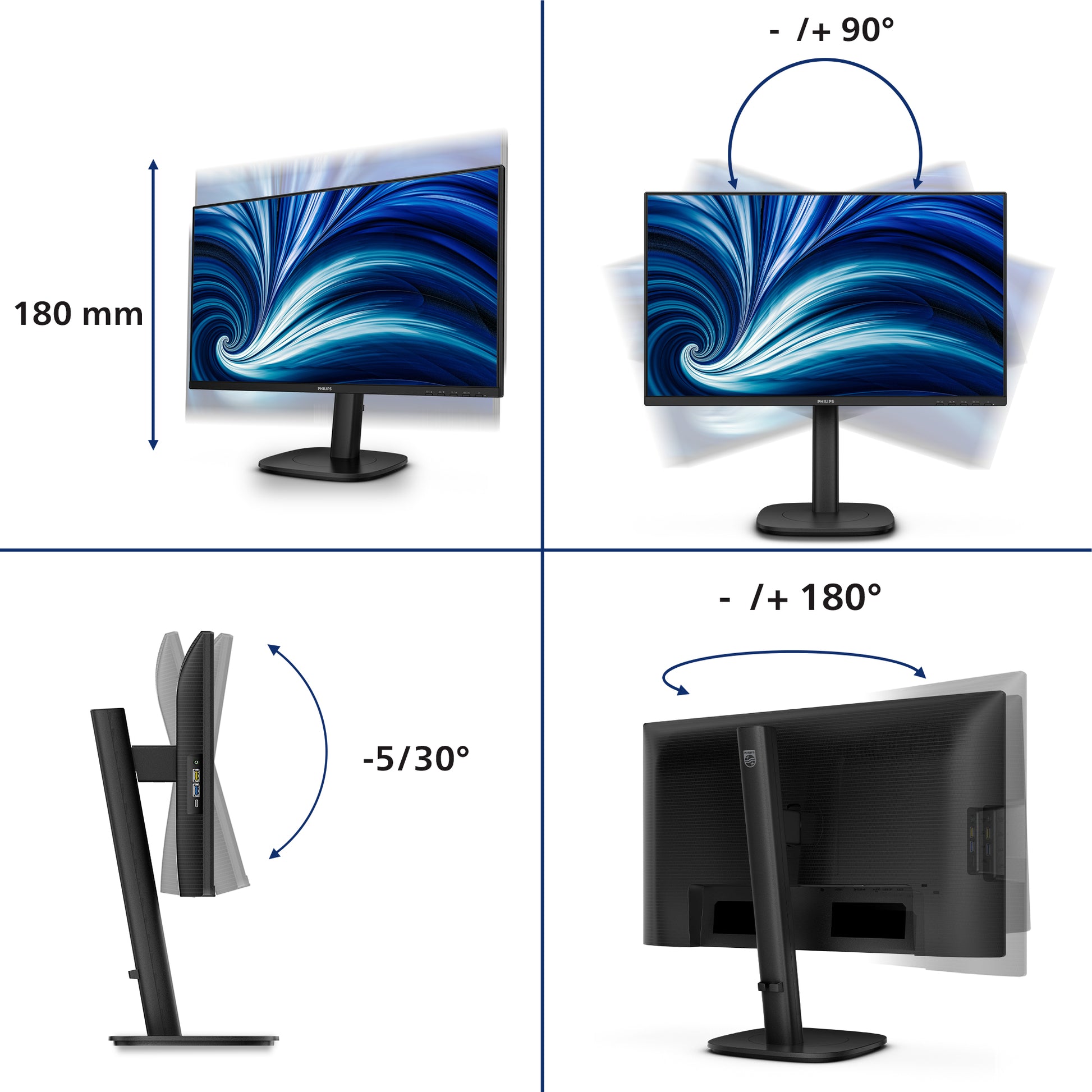 Philips 24B2N3200D/00 – Monitor, 24", 1920 × 1200 (WUXGA), IPS, 100 Hz, Integrierte Lautsprecher, Schwarz