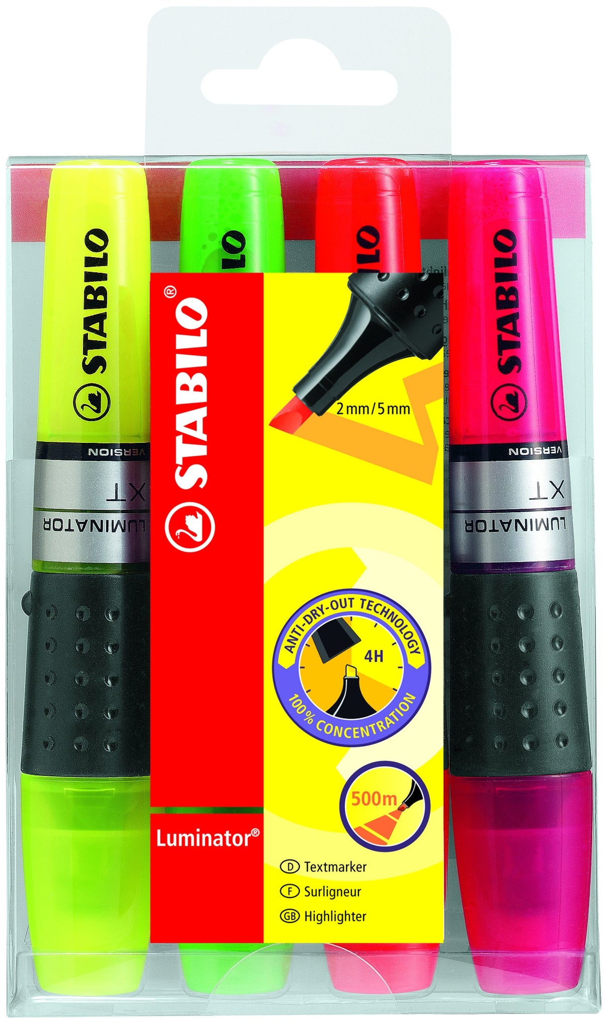 STABILO Luminator Textmarker Set 4 Farben – Keilspitze, 2–5 mm