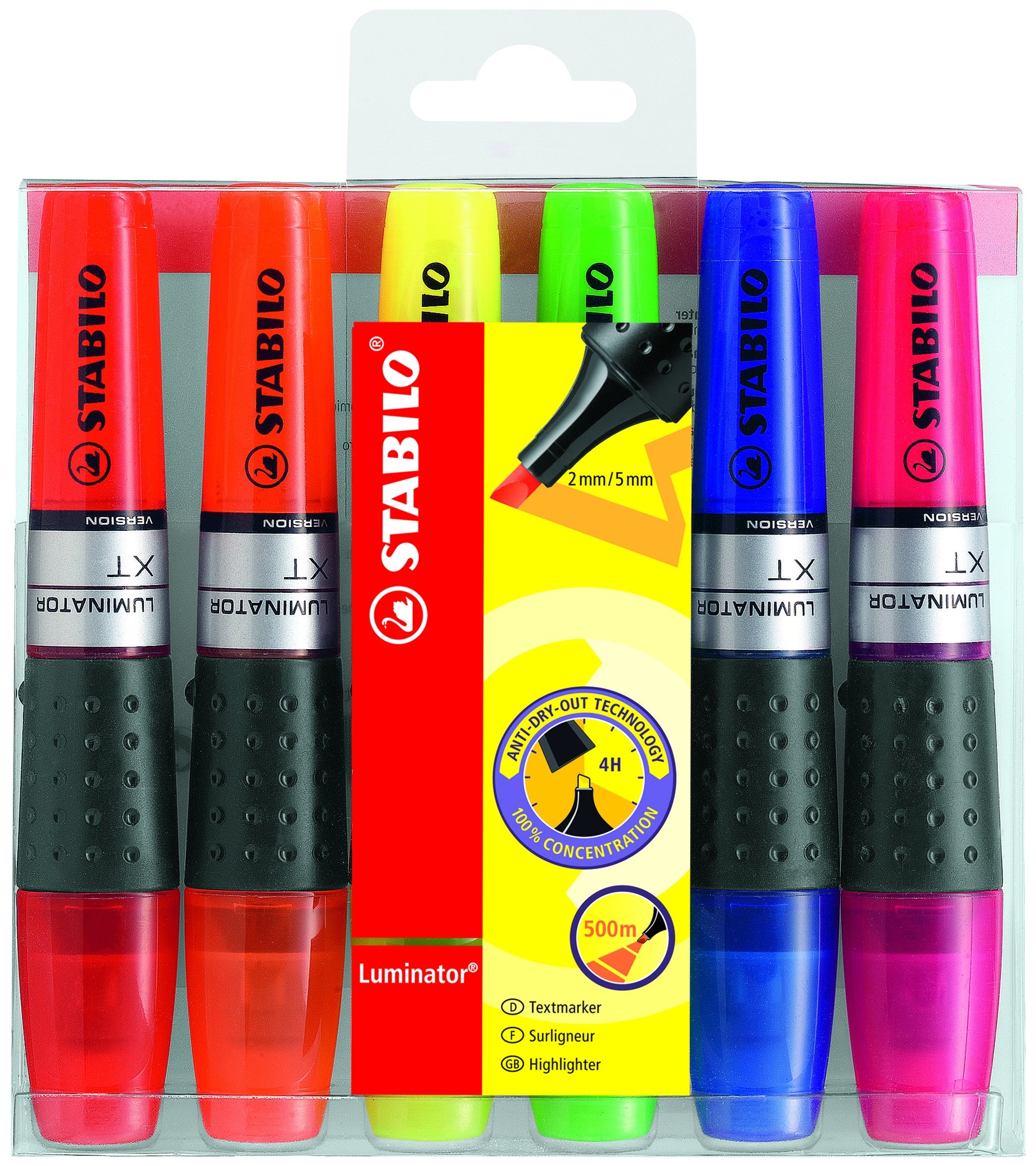 STABILO Luminator Textmarker Set 6 Farben – Keilspitze, 2–5 mm