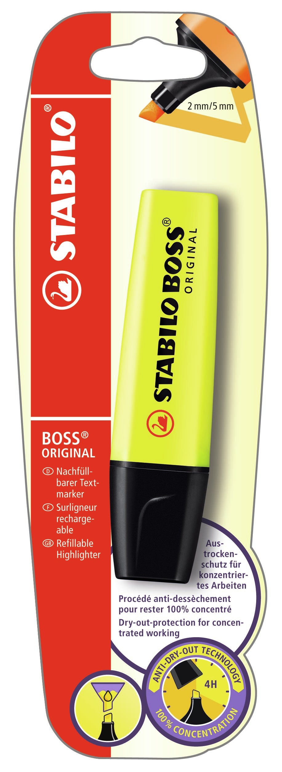 STABILO BOSS Original Textmarker – Gelb, Keilspitze 2–5 mm, nachfüllbar