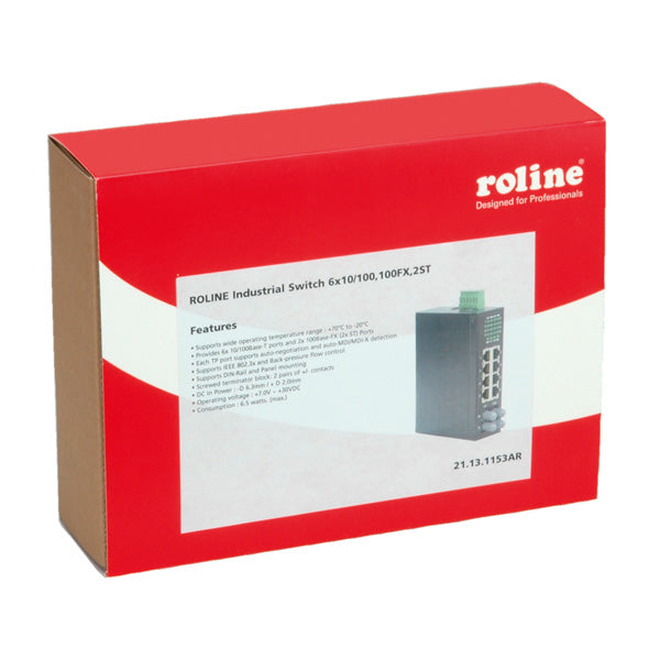 ROLINE Industrie-Switch – Unmanaged – 6× 100 Mbit/s, 2× ST, Hutschiene