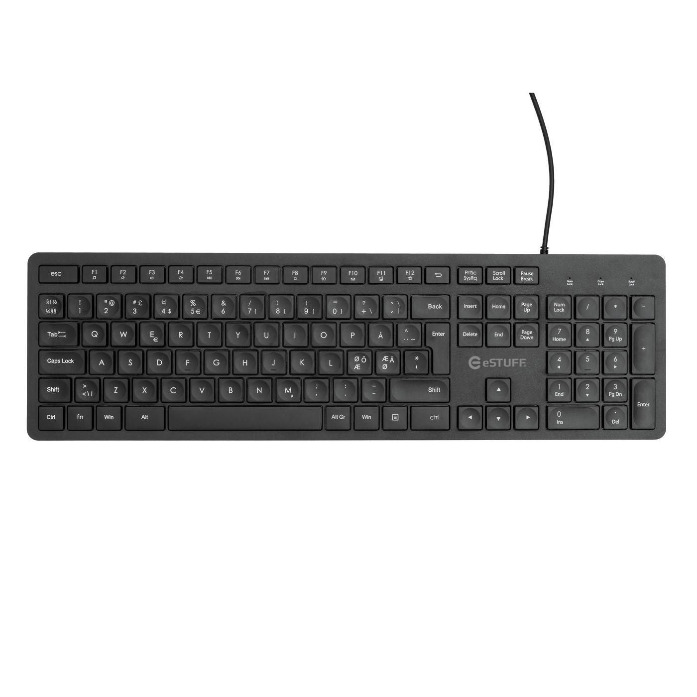 eSTUFF G220 – Tastatur – Membran – kabelgebunden – USB-A – QWERTY (Nordisch) – Schwarz
