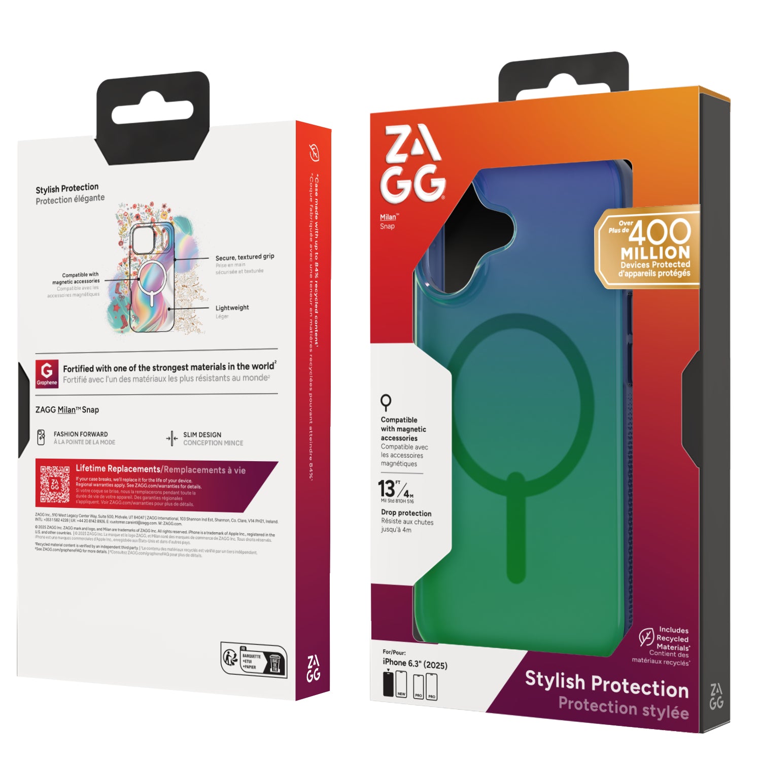 ZAGG Milan Snap Backcover – für Apple iPhone 17, MagSafe, Graphen, Blau/Grün, bis 4 m Sturzsicher