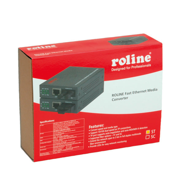 ROLINE RC-100FX/ST – Medienkonverter – 1× RJ-45 10/100, 1× ST 100Base-FX, Reichweite 2 km