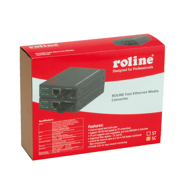 ROLINE RC-100FX/SC Medienkonverter SC zu RJ-45 – 100 Mbit/s, Multimode SC, 2 km, 1× RJ-45/1× SC, 100Base-FX