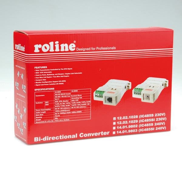 ROLINE Konverter RS232 zu RS485 – DB‑25 ↔ 4‑poliger Terminalblock, ohne galvanische Trennung