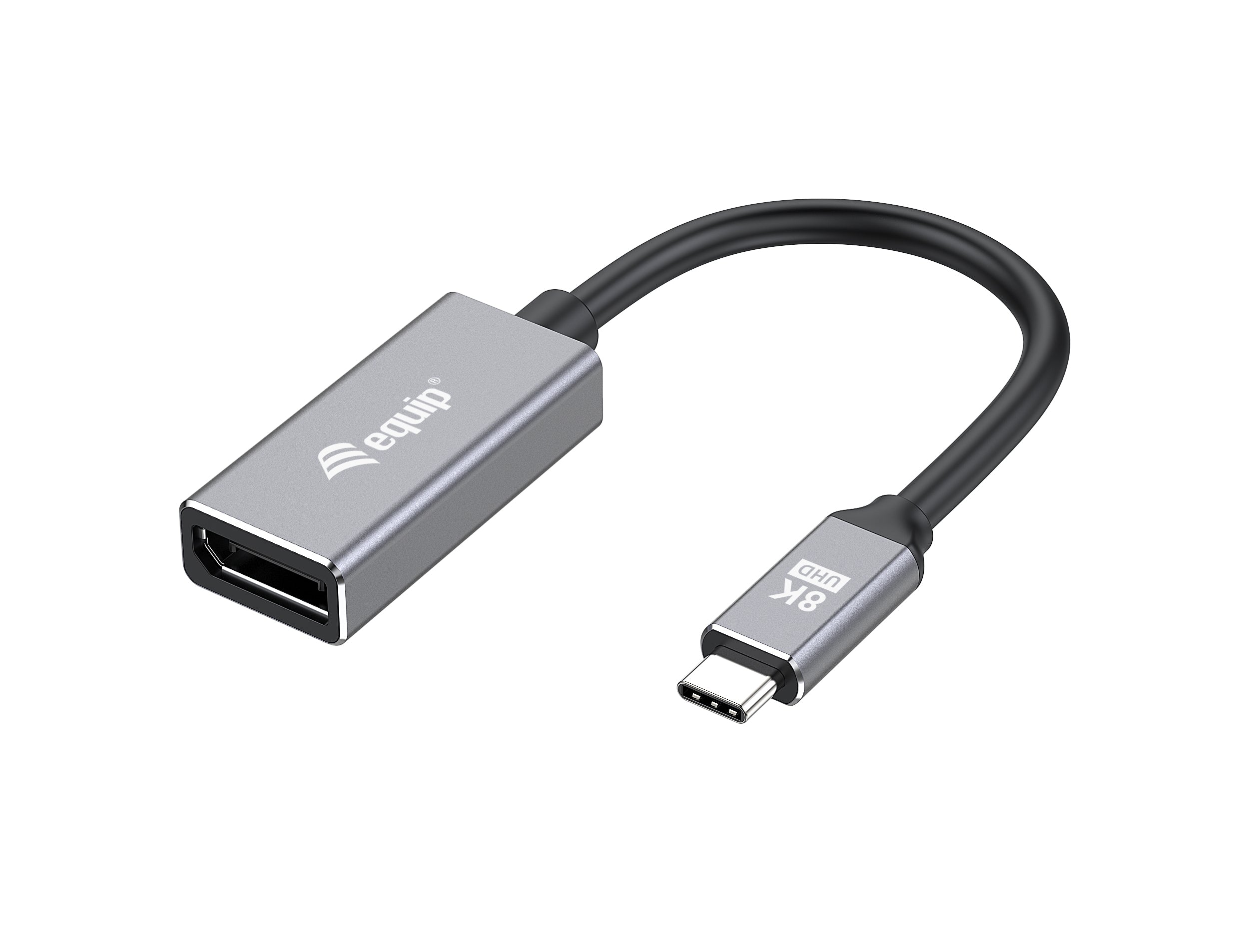 Equip Adapter USB-C zu DisplayPort – 8K (7680 × 4320) @ 30 Hz, DisplayPort 1.4, 0,15 m, Schwarz/Grau