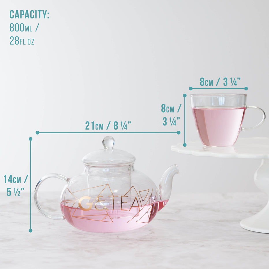 Oak & Steel Teekannenset – 5-teiliges Set, 0,8 l, Glas, Transparent, mit Scharnierdeckel, für Tee, Gin