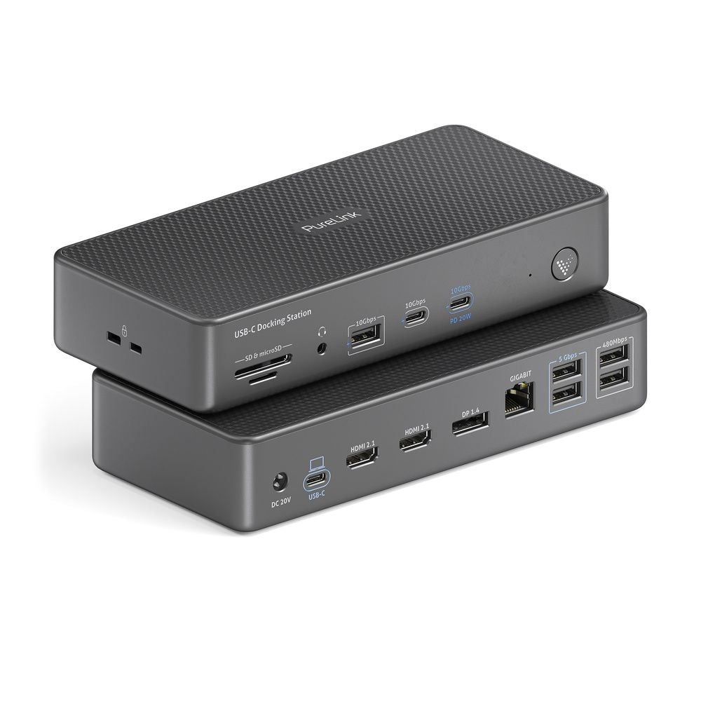 PureLink VL-D220 Dockingstation – USB-C, 2× DP, 2× HDMI, 3× USB-A, 2× USB-C, 100 W PD, Fast Ethernet